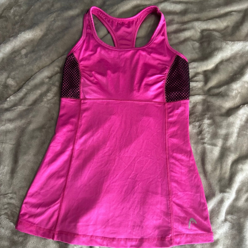 Head hot pink with black netting work out tank